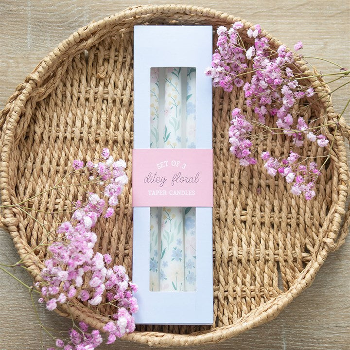 3 Ditsy Floral Taper Candles