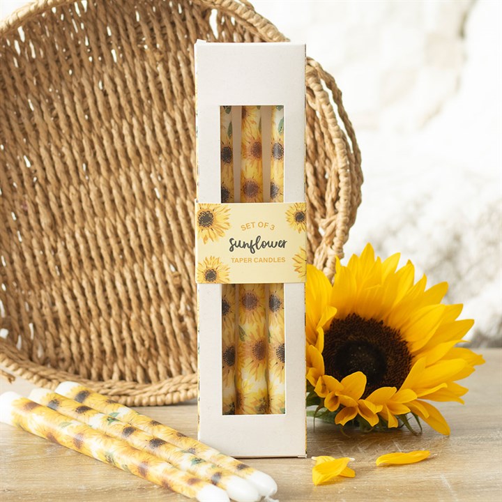 3 Sunflower Taper Candles