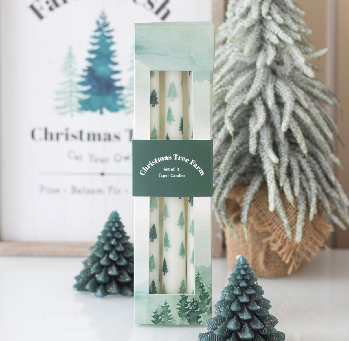 Set of 3 Christmas Tree Taper Candles