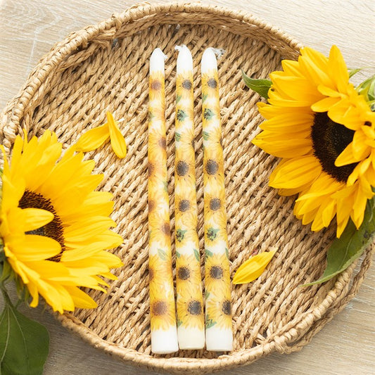 3 Sunflower Taper Candles